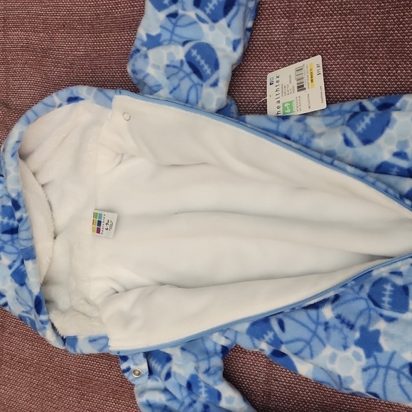 Healthtex Fleece Blue Football Footed Zip Up - Size 6-‎ 9 months - Picture 8 of 16